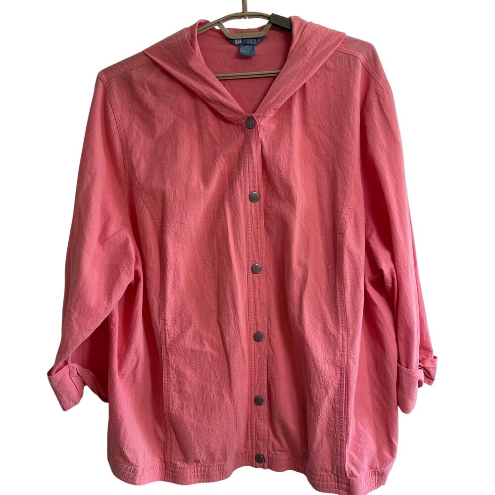 Koret Woman 2X Coral Hooded Jacket 100% Cotton Snap Front Roll Vintage